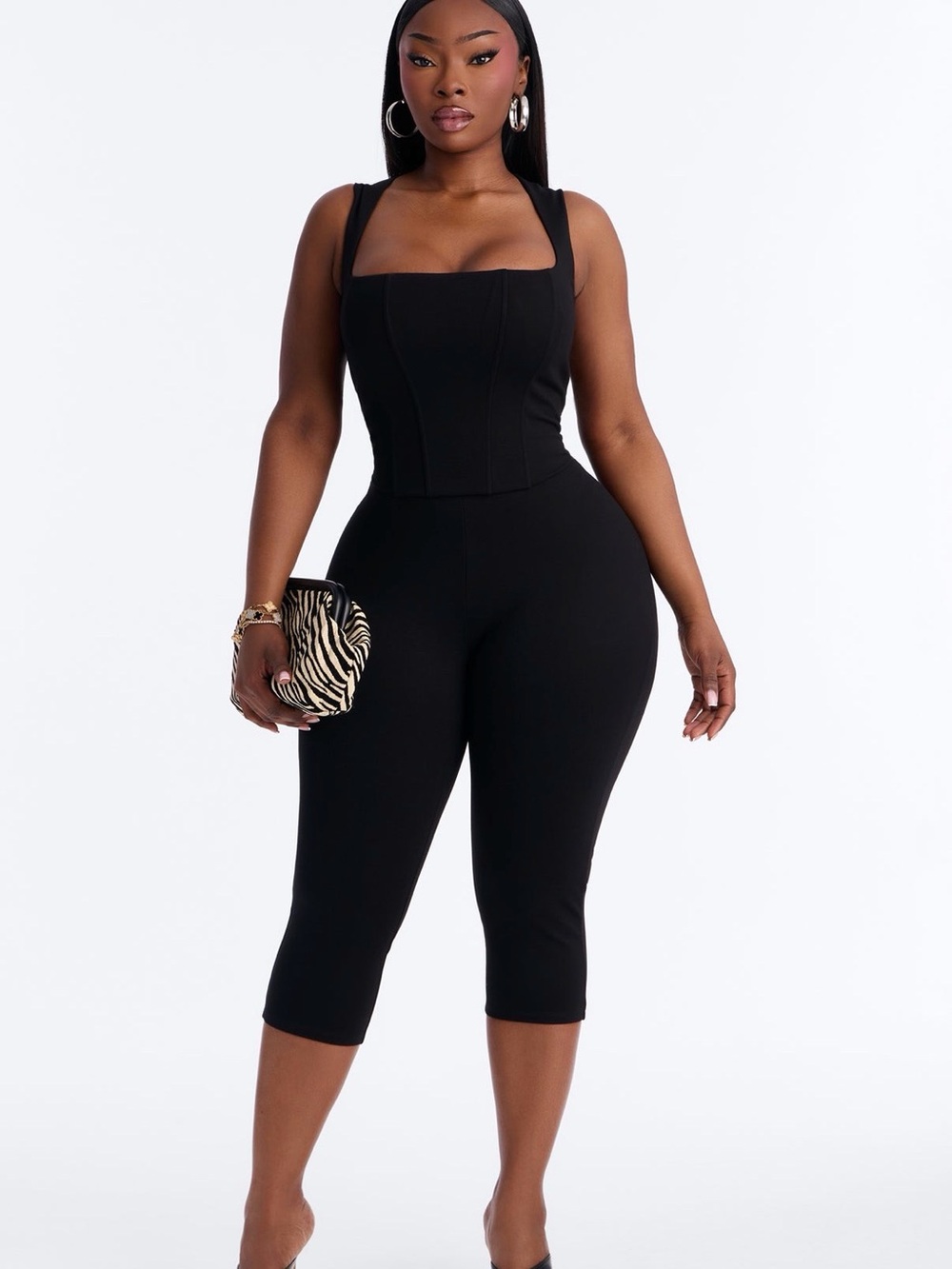 Black Square-Neck Capri Set- Fashion Nova